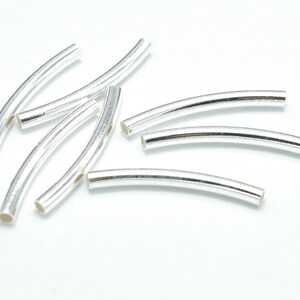 6pcs 925 Sterling Silver Tube, Curved Tube, 2x25mm, Hole 1.4mm (007906005)