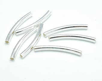 6pcs 925 Sterling Silver Tube, Curved Tube, 2x25mm, Hole 1.4mm (007906005)