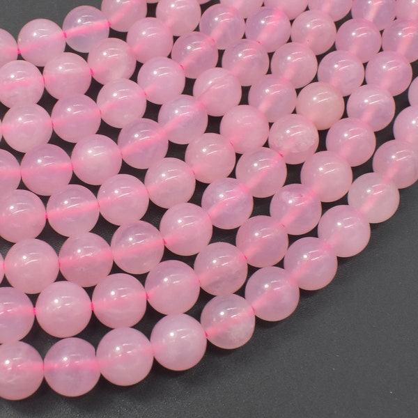 Perles rondes en quartz rose de 8 mm, 15 pouces, brin complet, env. 45-47 perles, Trou 1 mm (391054003)