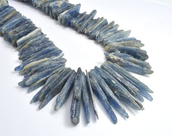 Blue Kyanite (7-12)x(16-48)mm Graduated Top Drilled Slice Stick Beads, 16 Inch, Approx. 100-110 beads, Hole 0.8mm (294059005)