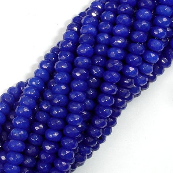 Dark Blue Jade, Approx 4 x 6mm Faceted Rondelle , 15 Inch, Full strand, Approx 95 beads, Hole 1 mm, A quality (211024015)