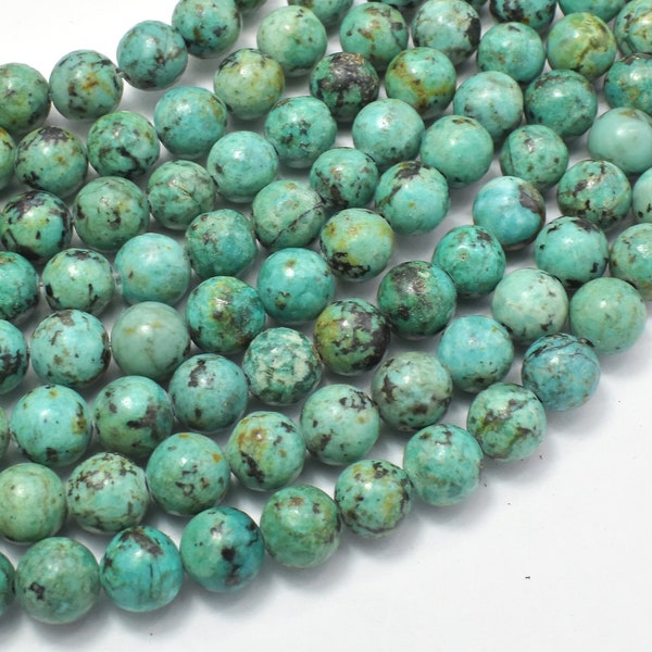 African Turquoise 8mm Round Beads, 15 Inch, Approx. 45 beads, Hole 1mm, A+ quality (110054010)