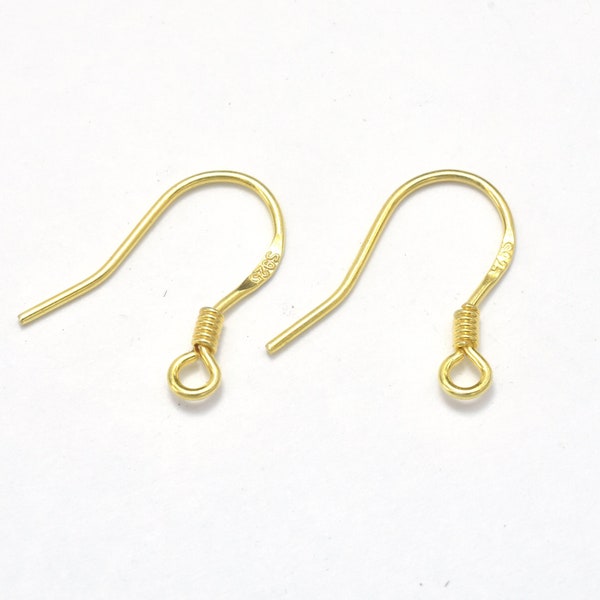 10pcs 24K Gold Vermeil Earring Hook, Fishhook, 925 Sterling Silver Earring Hook, 15x10mm, 0.6mm (23gauge) (007908031)