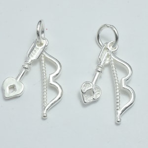 2Sets 925 Sterling Silber Einhänger, Bogen und Pfeil Charms, Schleife 19 x 5 mm, Pfeil 16 x 5 mm, mit geschlossener Öse 6 mm (007916080)