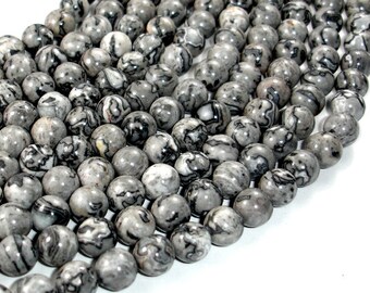Gray Picture Jasper Beads, Round, 8mm (8.5mm), 15.5 Inch, Full strand, Approx 47 beads, Hole 1 mm, A quality (141054003)