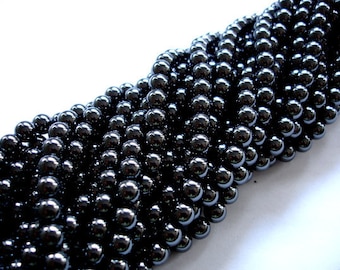 Hematite Beads, Round, 6mm, 16 Inch, Full strand, Approx. 68 beads, Hole 1mm (269054004)