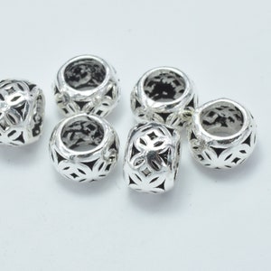 4pcs 925 Sterling Silver Beads-Antique Silver, Filigree Rondelle Beads, Big Hole Spacer Beads, 7x4.8mm, Hole 4mm (007914016)