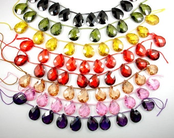 Cubic Zirconia Beads, CZ beads,  12mm x 16mm Faceted Pear Briolette Beads, 6 Inch, 1 strand, 10 beads, Hole 0.8 mm, A quality (PS1216)