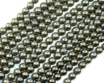 Pyrite, 6mm (6.3mm), Round, 15.5 Inch, Full strand, Approx. 64 beads, Hole 1mm (361054001)