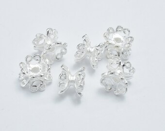 4pcs 925 Sterling Silver Bead Caps, 6.5mm Double Bead Caps, Flower Bead Caps, Jewelry Findings, Height 5.2mm, Hole 1.4mm (007902025)