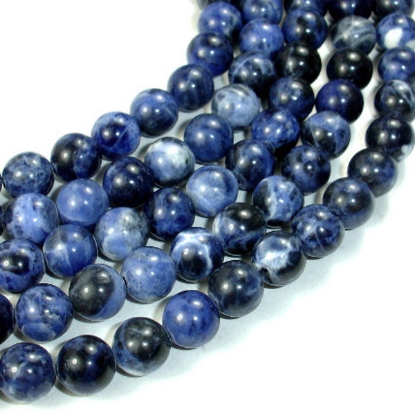 Perles de sodalite, rondes, 8 mm (8,5 mm), 15 pouces, brin complet, environ 46 perles, trou 1 mm, qualité A (411054003)