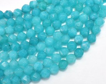 Jade - Teal, 8mm Faceted Star Cut Round, 15 Inch, Full strand, Approx. 48 beads, Hole 1mm (211186002)