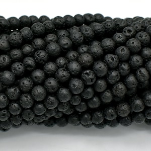 Black Lava Beads, Round, 4mm(4.8mm), 15 Inch, Full strand, Approx 87 beads, Hole 0.8 mm, AA quality (300054018)