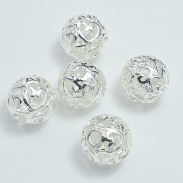 2pcs 9mm 925 Sterling Silver Beads, 9mm Filigree Round Beads, Big Hole Beads, Jewelry Findings, Hole 2mm (007903122)