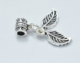 1pc 925 Sterling Silver Charm-Antique Silver, Leaf 6x14mm, Tube Bail Bead 5x8mm, Tube hole 2.7mm (007916011)