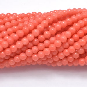 4 Strands Plastic Beads- Salmon Pink, 4mm (4.4mm) Round Beads, 16 Inch, Approx 100 beads, Hole 0.6mm, Imitation Pink Coral (118054006)