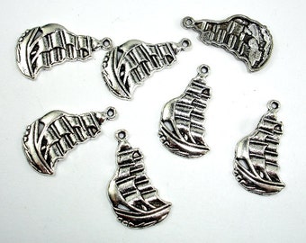 Sail Boat Charms, Zinc Alloy, Antique Silver Tone, 12x22mm, 20 pcs, Hole 1 mm (006873071)