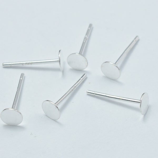 20pcs (10pairs) 925 Sterling Silver Flat Pad Earring Stud Post, 4mm, 11mm Long (007908015)