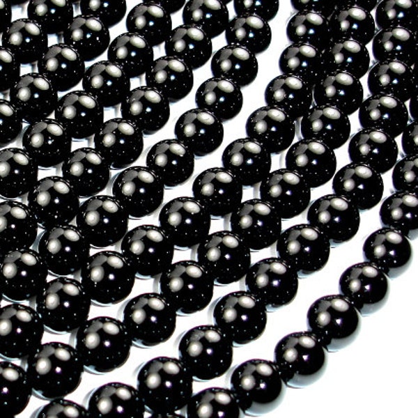 Perles rondes Onyx noir 8 mm, brin complet, 15 pouces, environ 46 perles, trou 1 mm, qualité AA (140054003)