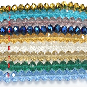 Kristalglaskralen, 9 x 12 mm gefacetteerde rondelle kralen, 6 inch, 18 kralen, gat 1 mm