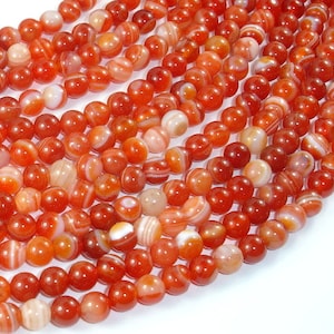 Banded Agate Beads, Red & Orange, 6 mm Round Beads, 14.5 Inch, Full strand, Approx 63 beads, Hole 1 mm (132054049)