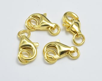 2pcs 24K Gold Vermeil Lobster Claw Clasp, 925 Sterling Silver Clasp, 11x6mm, with 4.5mm and 5mm Close Jump Ring (007904024)