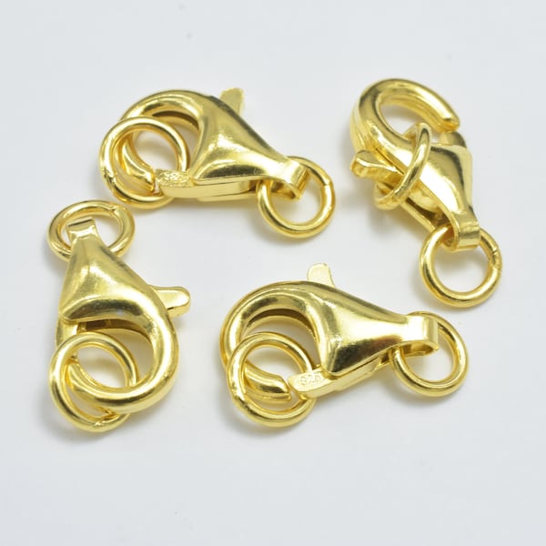 2pcs 24K Gold Vermeil Lobster Claw Clasp, 925 Sterling Silver Clasp, 11x6mm, with 4.5mm and 5mm Close Jump Ring (007904024)