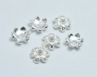 10pcs 925 Sterling Silver Bead Caps, 6x2mm Flower Bead Caps, Hole 1mm (007902044)