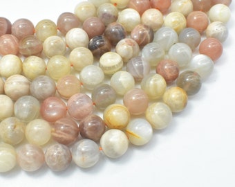 Mixed Moonstone Sunstone-Peach White Gray 10mm (10.3mm) Round Beads, 15.5 Inch, Full strand, Approx 37-39 beads, Hole 1mm (321054035)