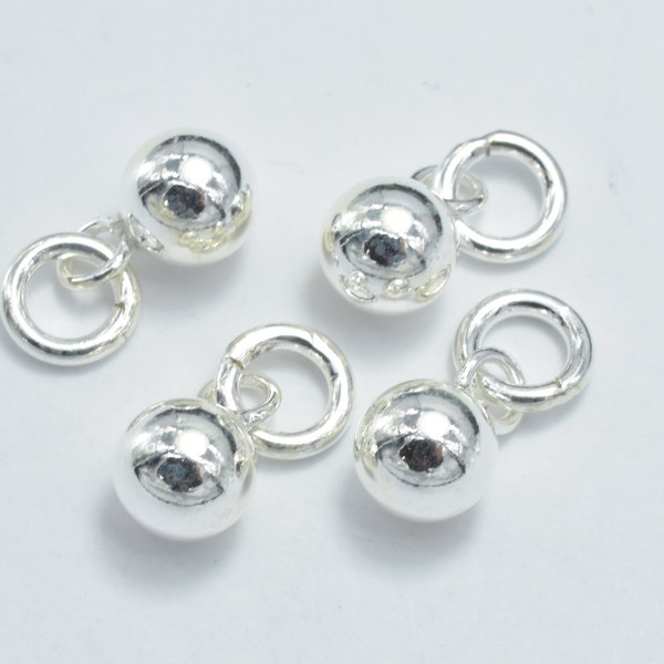 4pcs 925 Sterling Silver Charm, Ball Charm, 5mm Round Ball with 5mm Closed Jump Ring (007916028)