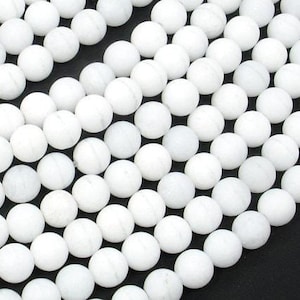 Cuentas de jade blanco mate, 6 mm (6,4 mm), cuentas redondas, 15 pulgadas, tira completa, aprox. 60 cuentas, agujero de 1 mm, calidad A (434054019)