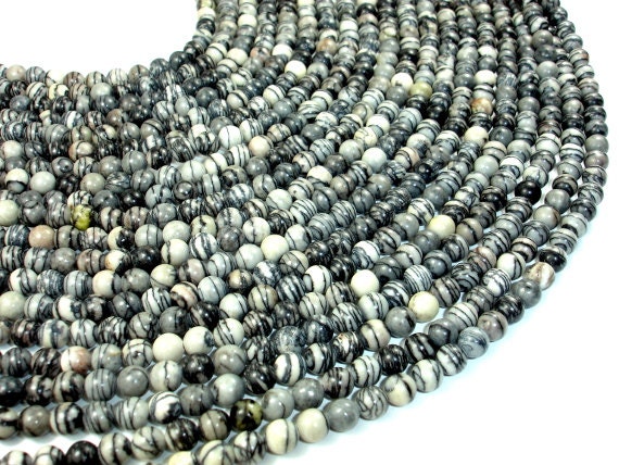 Black Line Jasper Beads, Silk Stone, Spider Web Jasper