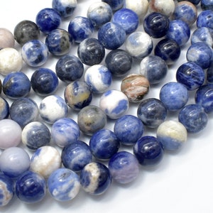 Perles de sodalite, 10 mm (10,5 mm), Perles rondes, 15 pouces, Rang complet, env. 37 perles, trou 1 mm, qualité AB (411054024)