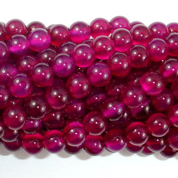 Perles d’agate Fuchsia, 6mm, rondes, 15 pouces, brin complet, env. 63 perles, trou 1mm, qualité A + (122054014)