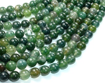 Moss Agate Beads, 8mm (8.5 mm) Round Beads, 15.5 Inch, Full strand, Approx 47 beads, Hole 1 mm, A quality (323054003)