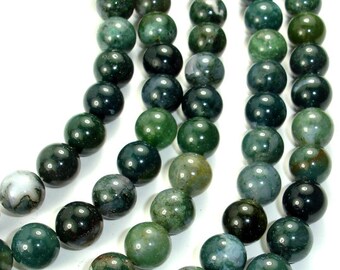 Moss Agate, Round beads, 10mm (10.5 mm), 15.5 Inch, Full strand, Approx 38 beads, Hole 1 mm (323054004)