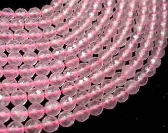 Rose Quartz 8mm Faceted Round Beads, 15 Inch, Full strand, Approx. 47 beads, Hole 1mm, A+ quality (391025003)