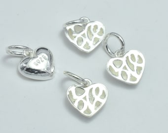2pcs 925 Sterling Silver Charm, Heart Charm, 9x9mm with 6mm Close Jump Ring (007916068)