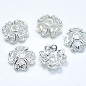 8pcs 6mm 925 Sterling Silver Bead Caps, 6x2.2mm Flower Bead Caps, Jewelry Findings, Hole 1mm (007902001)