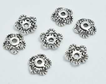 10pcs 925 Sterling Silver Bead Caps-Antique Silver, 6.5x1.8mm Flower Bead Caps, Hole 1.2mm (007902027)