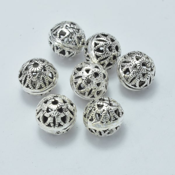 6pcs 925 Sterling Silver Beads-Antique Silver, 6mm Filigree Round Beads, Spacer Beads, Hole 0.8mm (007903065)