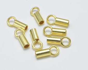 20pcs 24K Gold Vermeil Cord End Cap, 925 Sterling Silver Cord End Cap, 6.8x2mm, 1.5mm inside diameter (007906015)