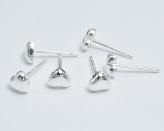 10pcs (5pairs) 925 Sterling Silver Heart Pad Earring Stud Post, 5x4.5mm Heart Pad, 11mm Long (007908045)