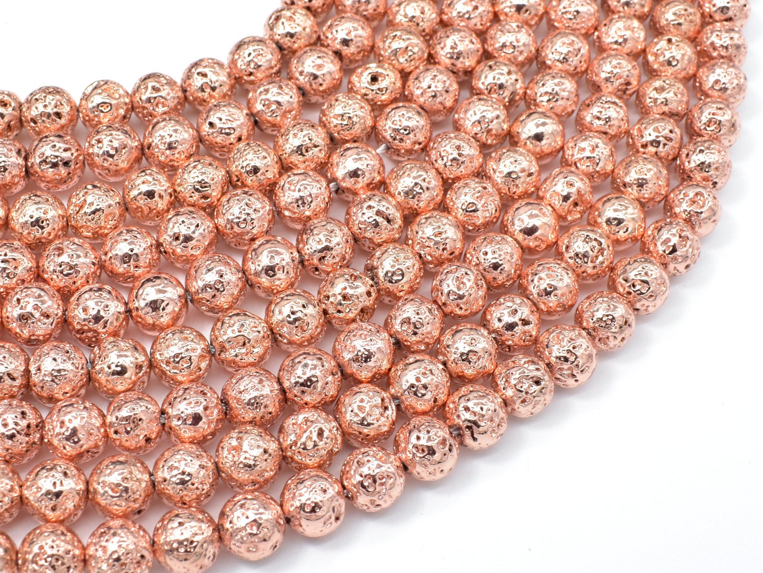 Rose Gold Plated Lava Rock Beads, Shimmery Textured Beads BS #9