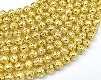 Lava-Gold Plated, 8mm (8.7mm) Round Beads, 15.5 Inch, Full strand, Approx 47 beads, Hole 1mm (300054056)