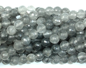 Gray Quartz Beads, 8mm Faceted Round Beads, 15 Inch, Full strand, Approx 47 beads, Hole 1 mm (242025002)
