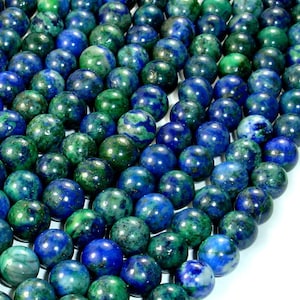 Perles de malachite azurite, 8mm (8.5 mm), Rondes, 15.5 pouces, Full brin, Environ 47 perles, Trou 1mm, Qualité A (129054005)