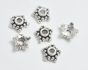 10pcs 925 Sterling Silver Bead Caps - Antique Silver, 6x2.6mm Flower Bead Caps, Hole 1.3mm (007902033)