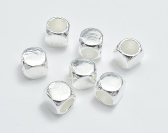 6pcs 925 Sterling Silver Beads, 4mm Cube Beads, Big Hole Beads, Hole 2.7mm (007903120)