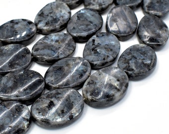 Black Labradorite Beads, Larvikite, 18x25 Twisted Oval Beads, 16 Inch, Full strand, Approx 16 beads, Hole 1.2mm (137070001)